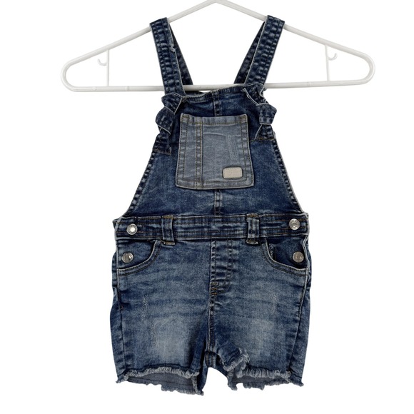 7 For All Mankind Other - 7 For‎ All Mankind Overalls Shorts Toddler 3T Blue Denim Bib Raw Hem Stretch